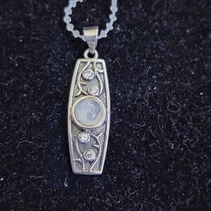 Sterling Silver Moonstone Pendant Necklace - Silver